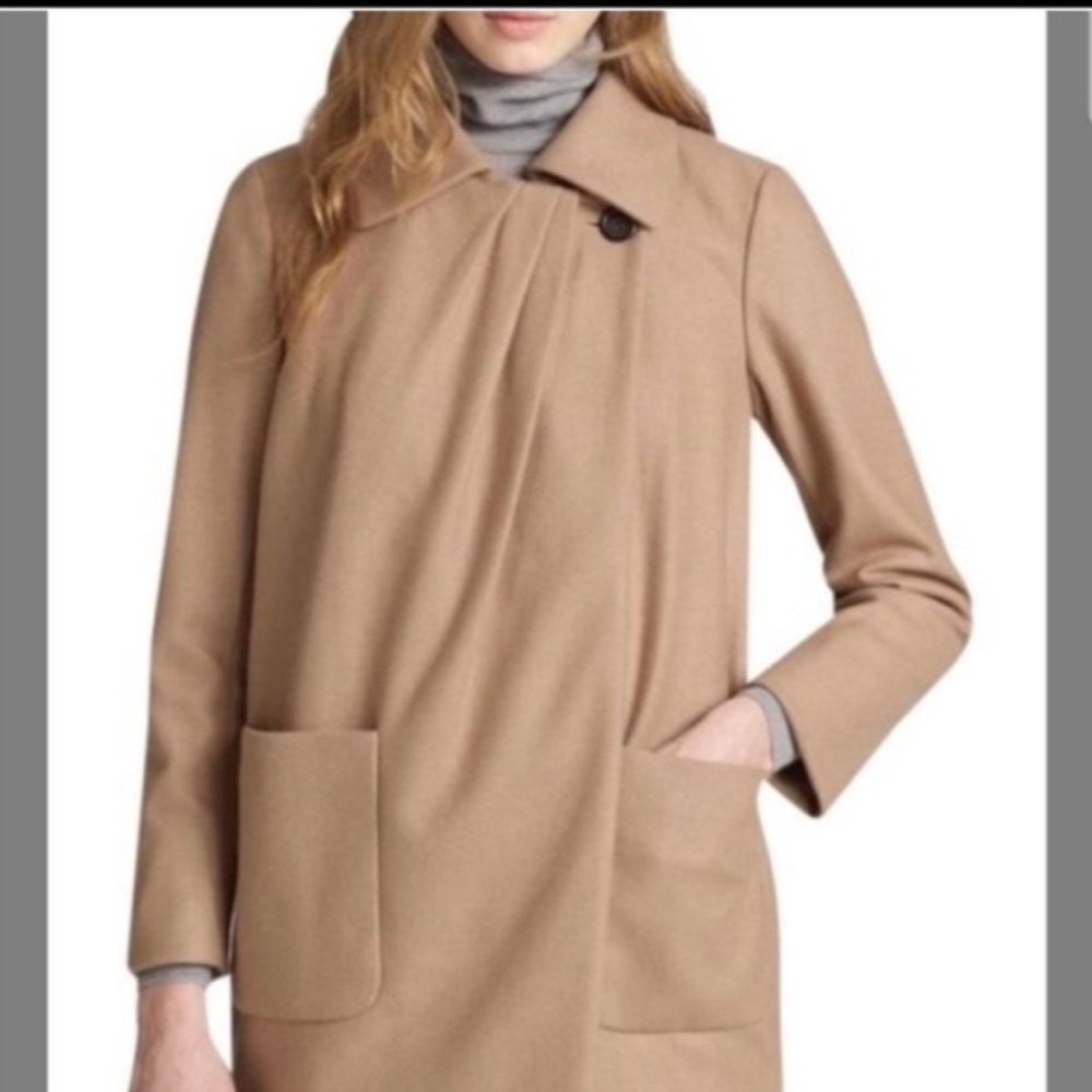 J Crew Wool Cashmere Capella Nello Gori Camel Crossover Pleated Size 2